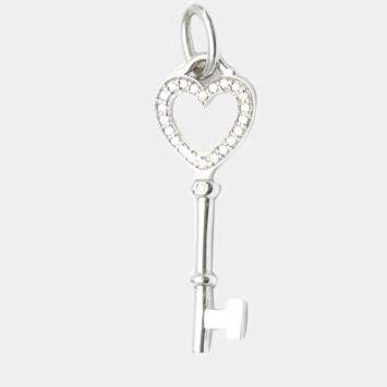 Pre Owned Tiffany & Co. Heart Keys 18K White Gold Diamond Charms and Pendants