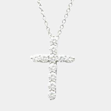 Pre Owned Tiffany & Co. Cross Small Platinum Diamond Necklace
