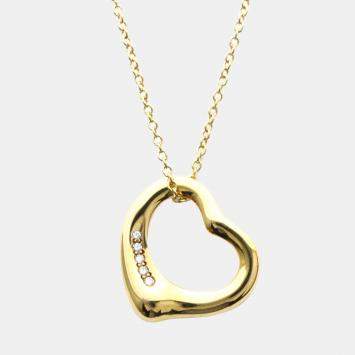 Pre Owned Tiffany & Co. Elsa Peretti Open Heart 18K Yellow Gold Diamond Necklace