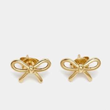 Pre Owned Tiffany & Co. Tiffany Bow 18k Yellow Gold Stud Earrings