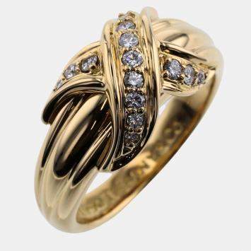 Pre Owned Tiffany & Co. Vintage Signature X 18K Yellow Gold Diamond Ring EU 49