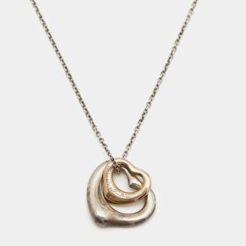 Pre Owned Tiffany & Co. Elsa Peretti Open Heart 18k Rose Gold Sterling Silver Pendant Necklace