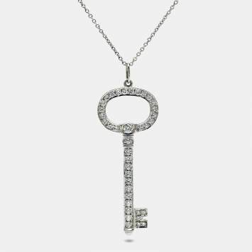 Pre Owned Tiffany & Co. Diamond Oval Key Platinum Pendant Necklace