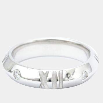 Pre Owned Tiffany & Co. Atlas X Closed Narrow 18K White Gold Diamond Ring EU 49