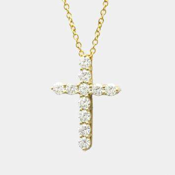 Pre Owned Tiffany & Co. Cross 18K Yellow Gold Diamond Necklace