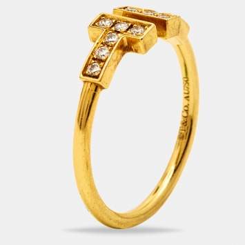 Pre Owned Tiffany & Co. Tiffany T Diamonds 18k Yellow Gold Ring Size 52