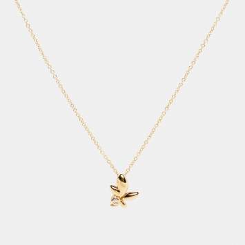 Pre Owned Tiffany & Co. Paloma Picasso Olive Leaf Diamond 18k Yellow Gold Pendant Necklace