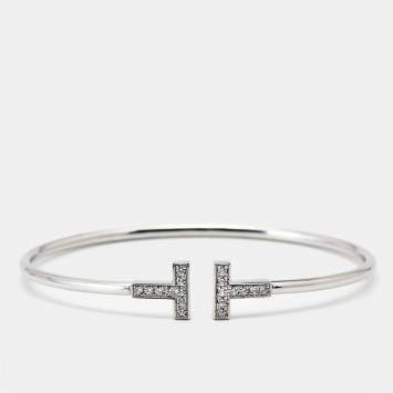 Pre Owned Tiffany & Co. T Wire Diamonds 18k White Gold Bracelet