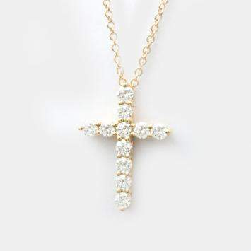 Pre Owned Tiffany & Co. Small Cross 18K Rose Gold Diamond Necklace