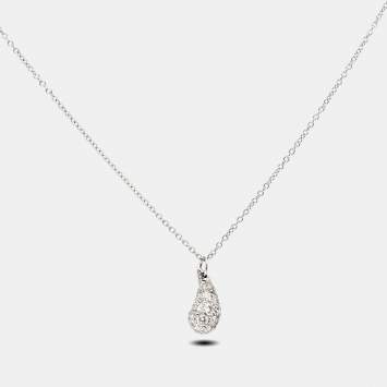 Pre Owned Tiffany & Co. Elsa Peretti Teardrop Diamond Platinum Pendant Necklace