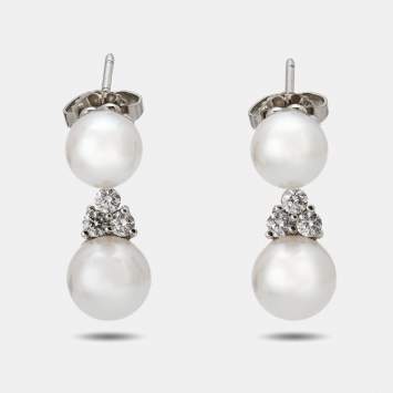 Pre Owned Tiffany & Co. Aria Diamond Cultured Pearl Platinum Drop Earrings