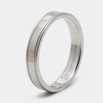 Pre Owned Tiffany & Co. Together Double Milgrain Platinum Band Ring Size 62