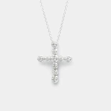 Pre Owned Tiffany & Co. 18K White Gold and Diamond Cross Pendant Necklace