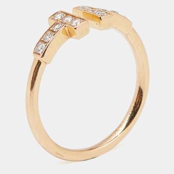Pre Owned Tiffany & Co. Twire Diamonds 18k Yellow Gold Ring Size 50