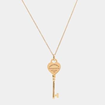 Pre Owned Tiffany & Co Return to Tiffany Heart Key 18k Rose Gold Pendant Necklace
