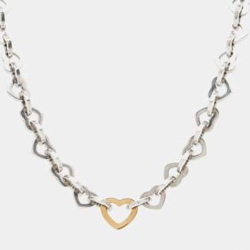 Pre Owned Tiffany & Co. Heart Link Sterling Silver 18k Yellow Gold Necklace