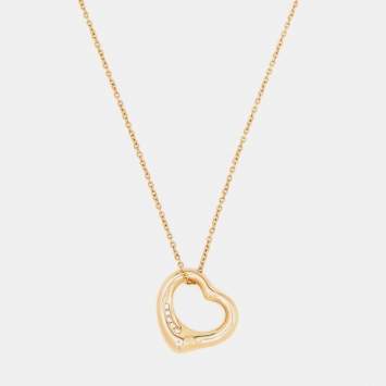 Pre Owned Tiffany & Co. Elsa Peretti Open Heart Diamond 18k Rose Gold Pendant Necklace