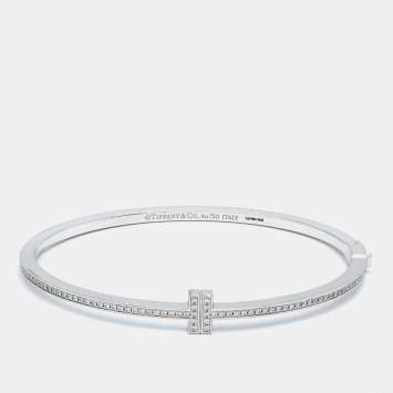 Pre Owned Tiffany & Co. Tiffany T Diamond Hinged 18k White Gold Bracelet