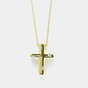 Pre Owned Tiffany & Co. 18K Yellow Gold and Diamond Etoile Cross Pendant Necklace