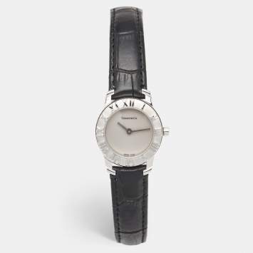 Tiffany & Co. Grey Sterling Silver Embossed Leather Atlas Women's Wristwatch 25 mm