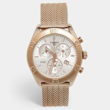 Pre Owned Tissot Silver Dial Rose Gold Plated Stainless Steel PR100 T101.917.33.031.00 Women's Wristwatch 38 mm