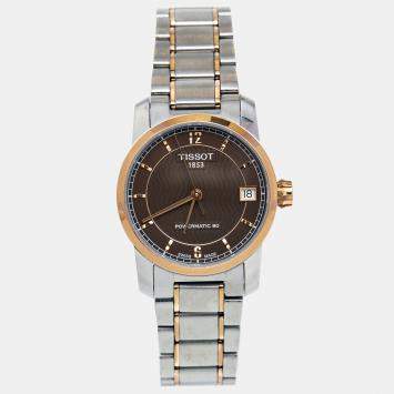 Pre Owned Tissot Brown Two Tone Titanium T-Classic T087207 Women's Wristwatch 32 mm