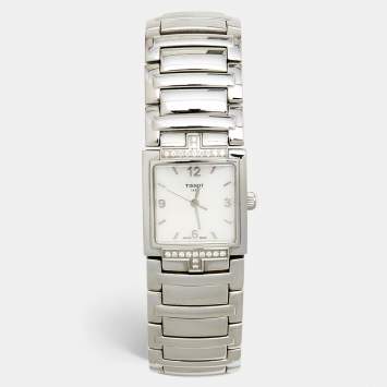 Pre Owned Tissot Mother of Pearl Stainless Steel Diamond T-Evocation T051.310.61.117.00 Women's Wristwatch 23 mm