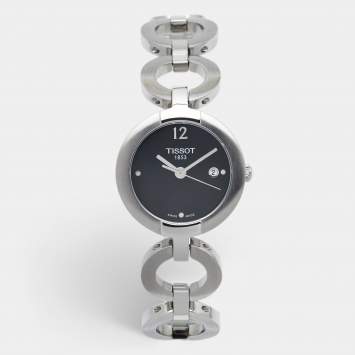 Pre Owned Tissot Black Stainless Steel Pinky T084.210.11.057.00 Women's Wristwatch 27.95 mm