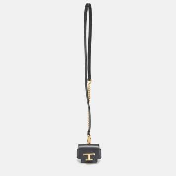 Pre Owned Tod's Black Leather Timeless AirPods Case with Strap