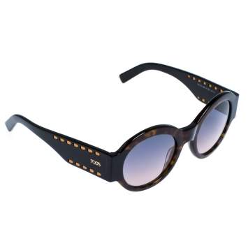Pre Owned Tod's Dark Brown Tortoise Gradient TO 212 Round Sunglasses