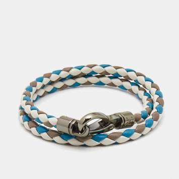 Pre Owned Tod's MyColors Tri Color Leather Gunmetal Tone Bracelet