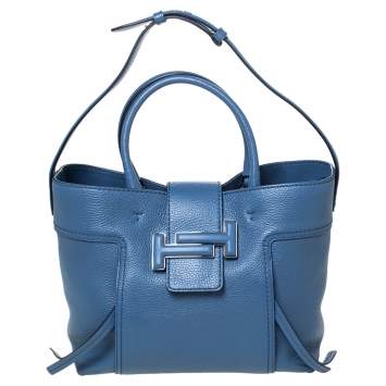 Pre Owned Tod's Blue Leather Medium Double T Tote