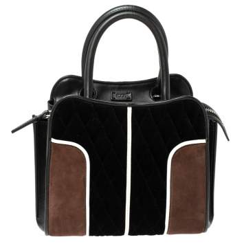 Pre Owned Tod's Black Velvet and Leather Sella Satchel