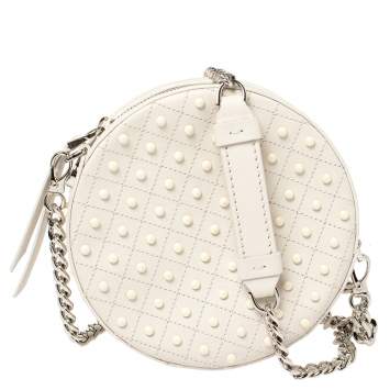 Pre Owned Tod's White Leather Round Gommini Crossbody Bag