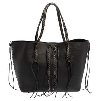 Pre Owned Tod's Black Leather ANJ Rings Shopper Tote