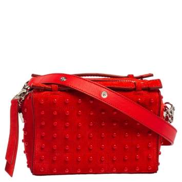 Pre Owned Tod's Red Suede Micro Studs Gommino Shoulder Bag