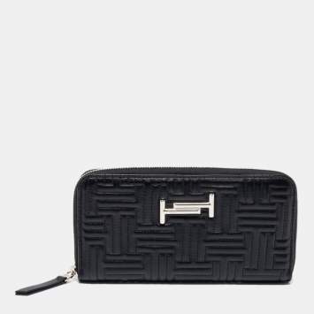 Pre Owned Tod's Black Quilted Leather Double T Zip Around Wallet