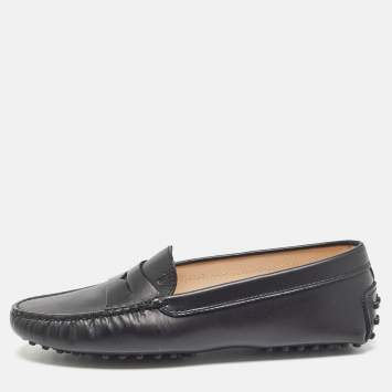Pre Owned Tod's Black Leather Penny Driving Loafers Size 38