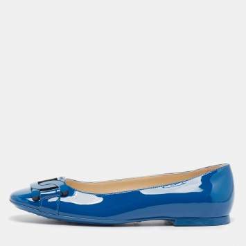 Pre Owned Tod's Navy Blue Patent Leather Ballet Flats Size 38.5