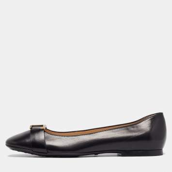 Pre Owned Tod's Black Leather Ballet Flats Size 38.5