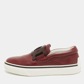 Pre Owned Tod's Red Leather Kate Slip On Sneakers Size 39.5