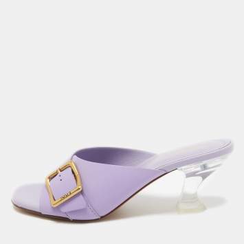 Pre Owned Tod's Purple Leather Slide Sandals Size 37.5