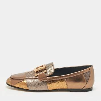 Pre Owned Tod's Metallic Patchwork Leather Kate Loafers Size 35.5