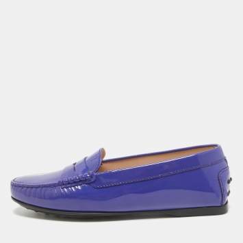 Pre Owned Tod's Blue Patent Leather Penny Loafers Size 36
