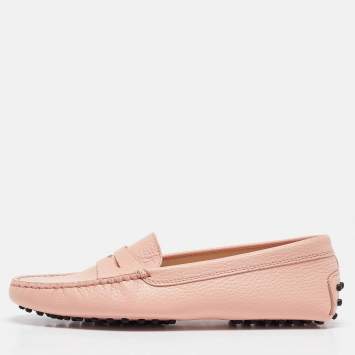 Pre Owned Tod's Pink Leather Slip On Loafers Size 37.5