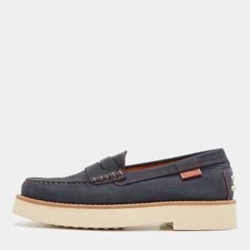 Pre Owned Tod's Navy Blue Nubuck Leather Penny Platform Loafers Size 38.5