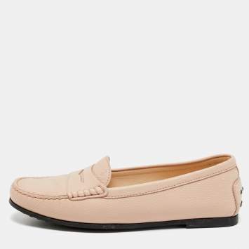 Pre Owned Tod's Pink Leather Gommino Driver Loafers Size 37.5