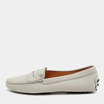 Pre Owned Tod's Grey Leather Slip On Penny Loafers Size 35