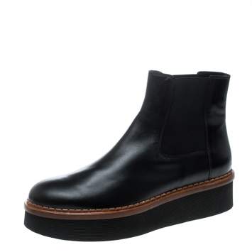 Pre Owned Tod's Black Leather Platform Ankle Boots Size 41