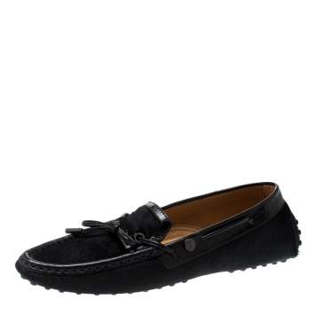 Pre Owned Tod's Black Pony Hair Bow Loafers Size 38